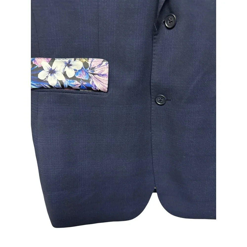 English Laundry Men's Suit Blazer Pants Navy Blue Lined Window Pane 42L 35W NEW